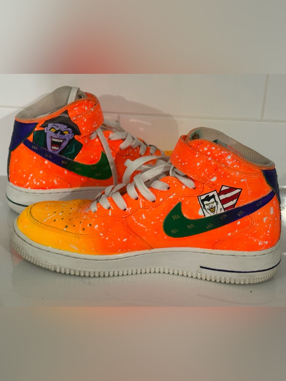 Nike Air Force 1 Custom Orange Joker Batman DC Comics 1 Of 1 Sneakers Shoes